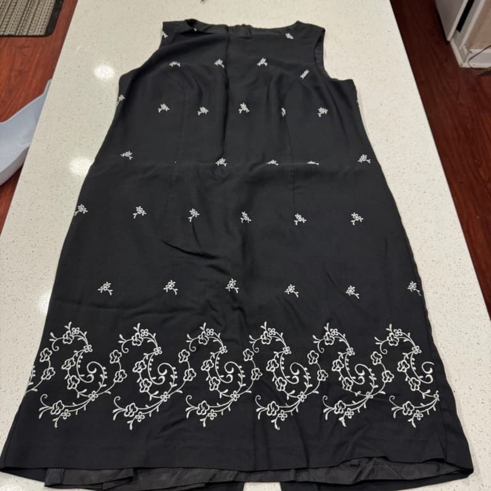 Vintage 90s Lois Snyder Dani Max Dress 18 Plus Size USA Black Embroidery Zip